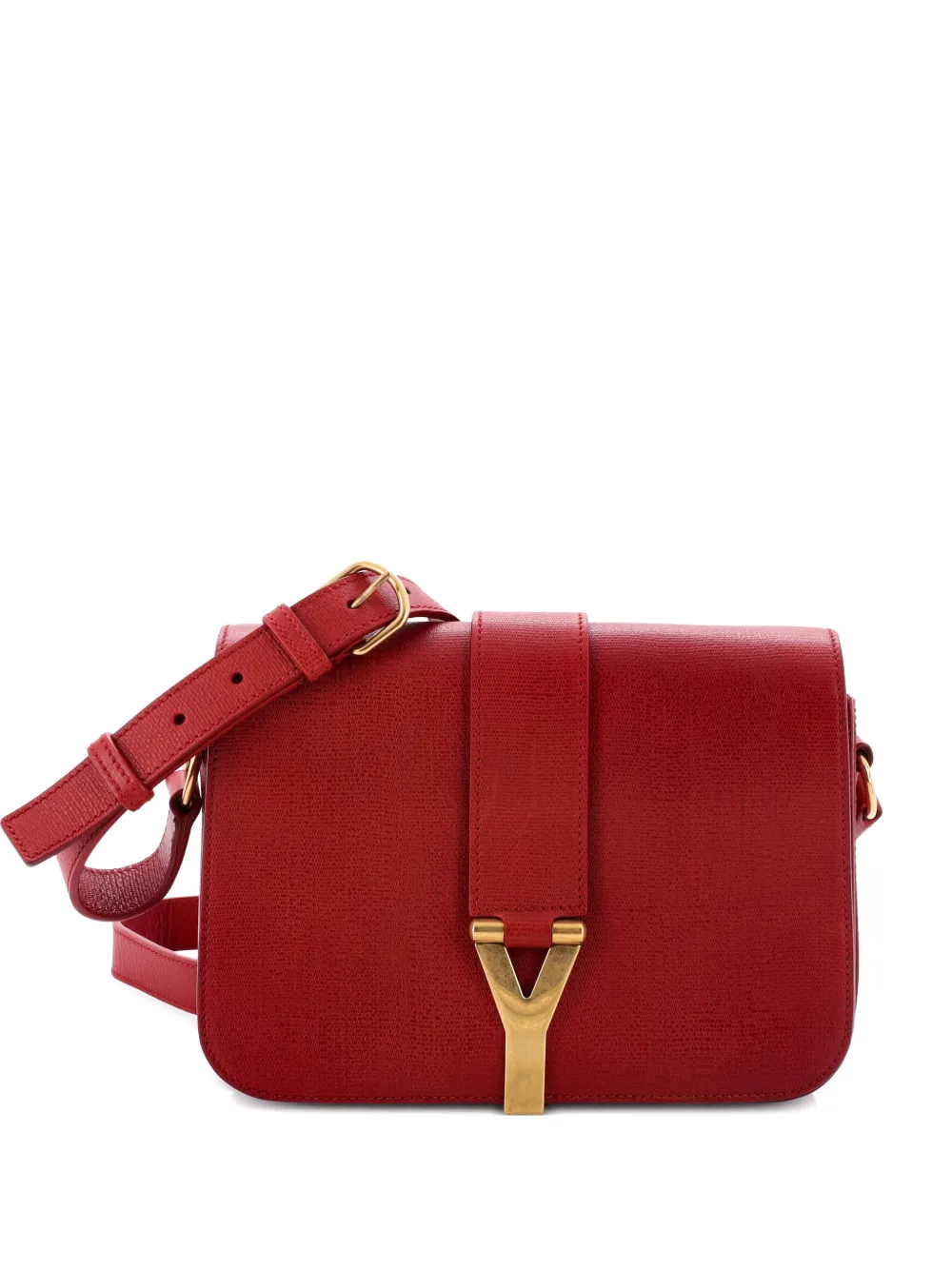 Pre-owned Saint Laurent Chyc Flap Bag Leather Medium Crossbody Bag In Red