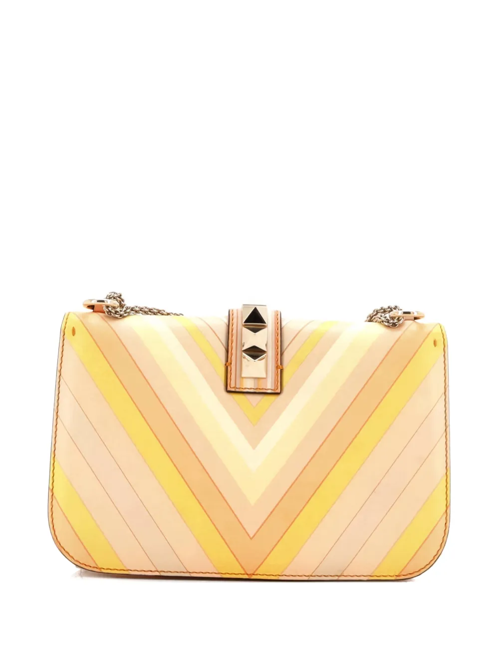 Pre-owned Valentino Garavani 1973 Glam Lock Striped Leather Medium Shoulder Bag In Multi