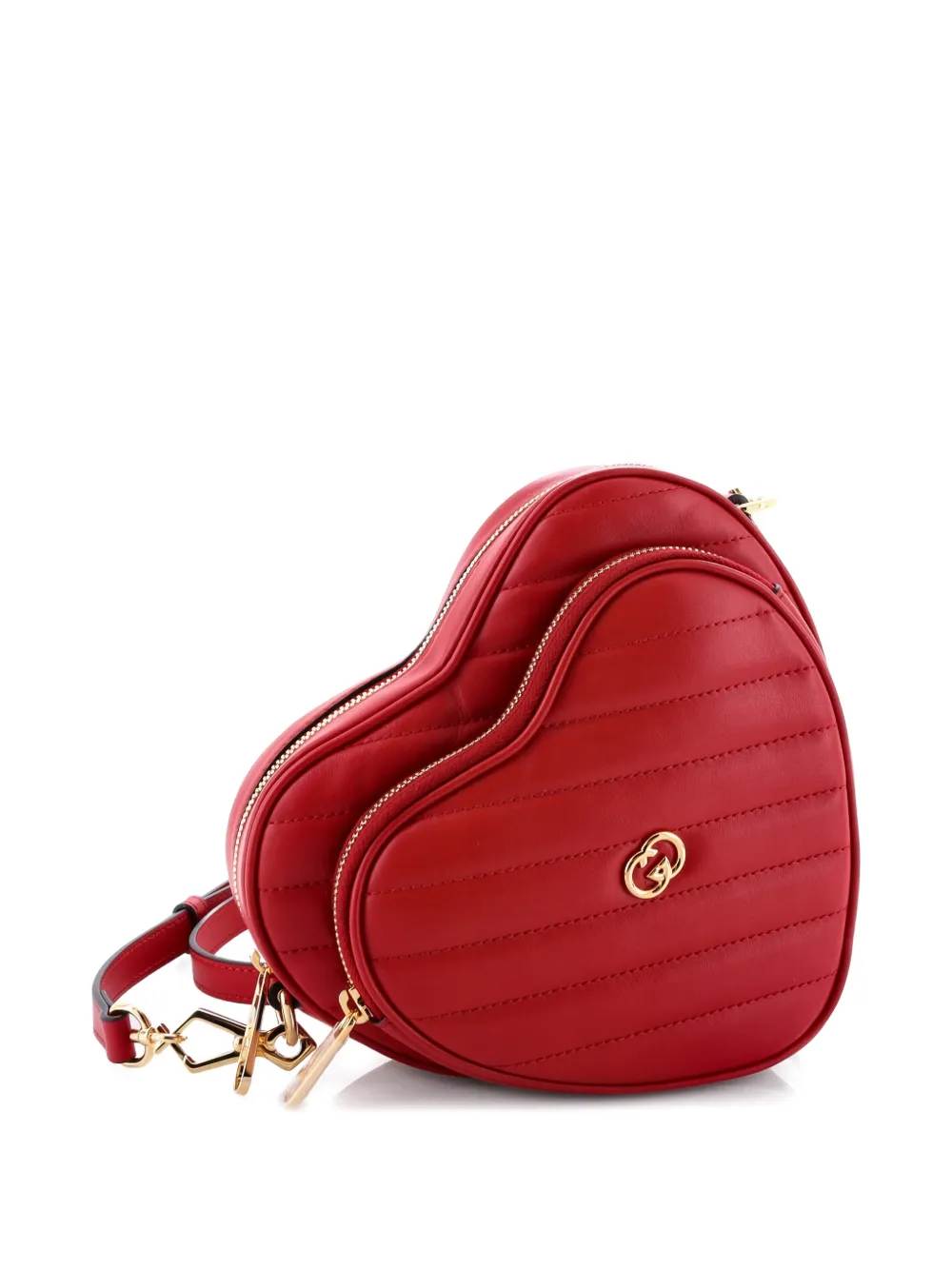 Pre-owned Gucci Interlocking G Heart Diagonal Quilted Leather Mini Shoulder Bag In Red