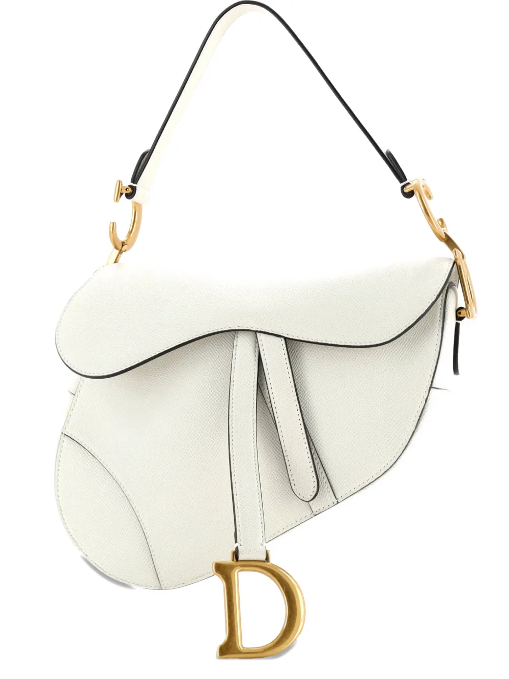 Pre-owned Dior Saddle Handbag Leather Medium Shoulder Bag In Neutral