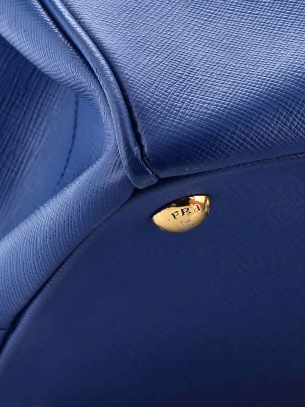 Pre-owned Prada Double Zip Lux Saffiano Leather Medium Tote Bag In Blue