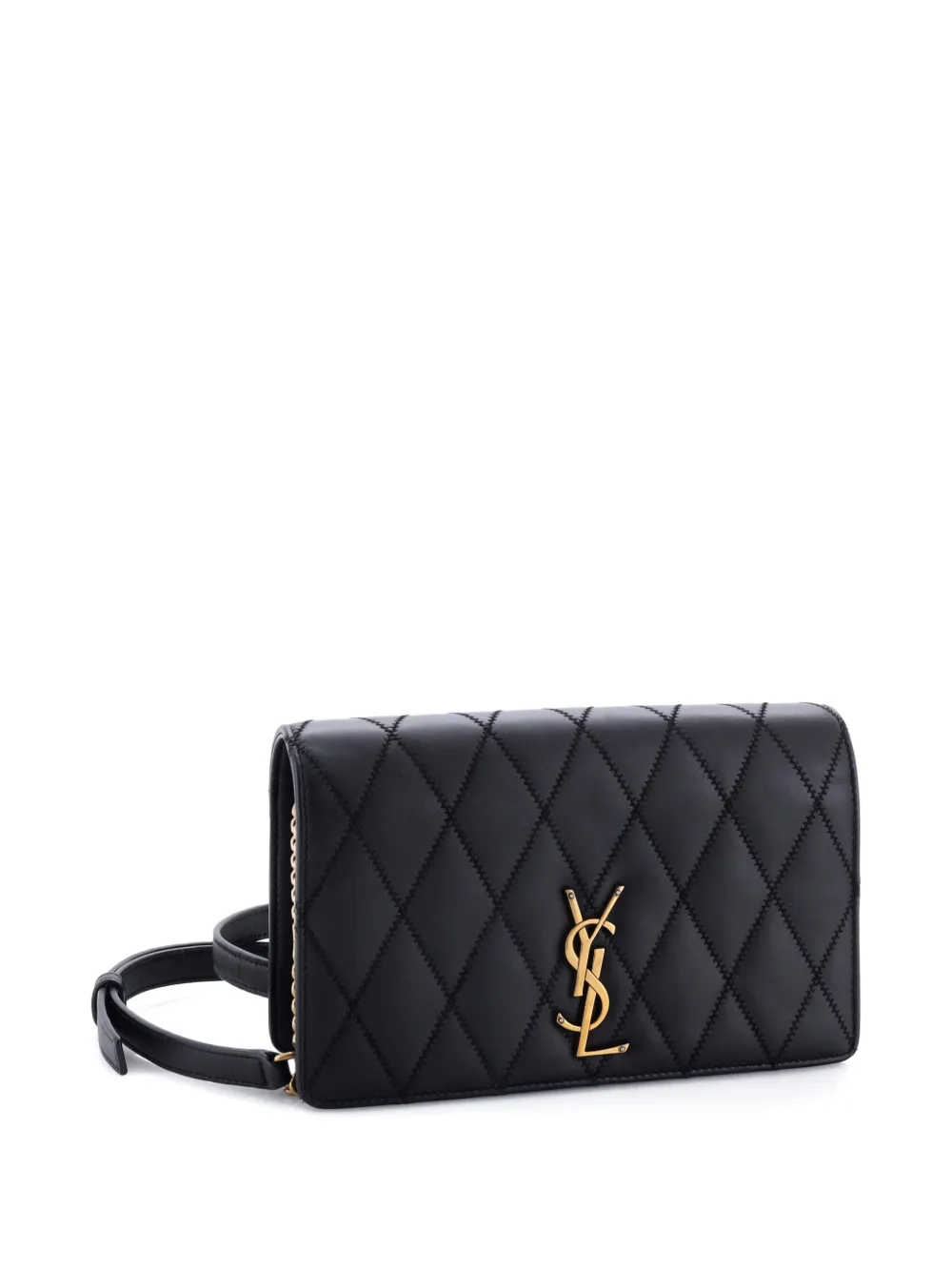 SAINT LAURENT Pre-owned Angie Chain Shoulder Bag Quilted Leather Small Crossbody Bag In Black