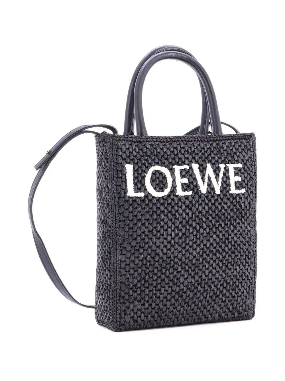 LOEWE Pre-owned A5 Tote Raffia And Leather Crossbody Bag In Black