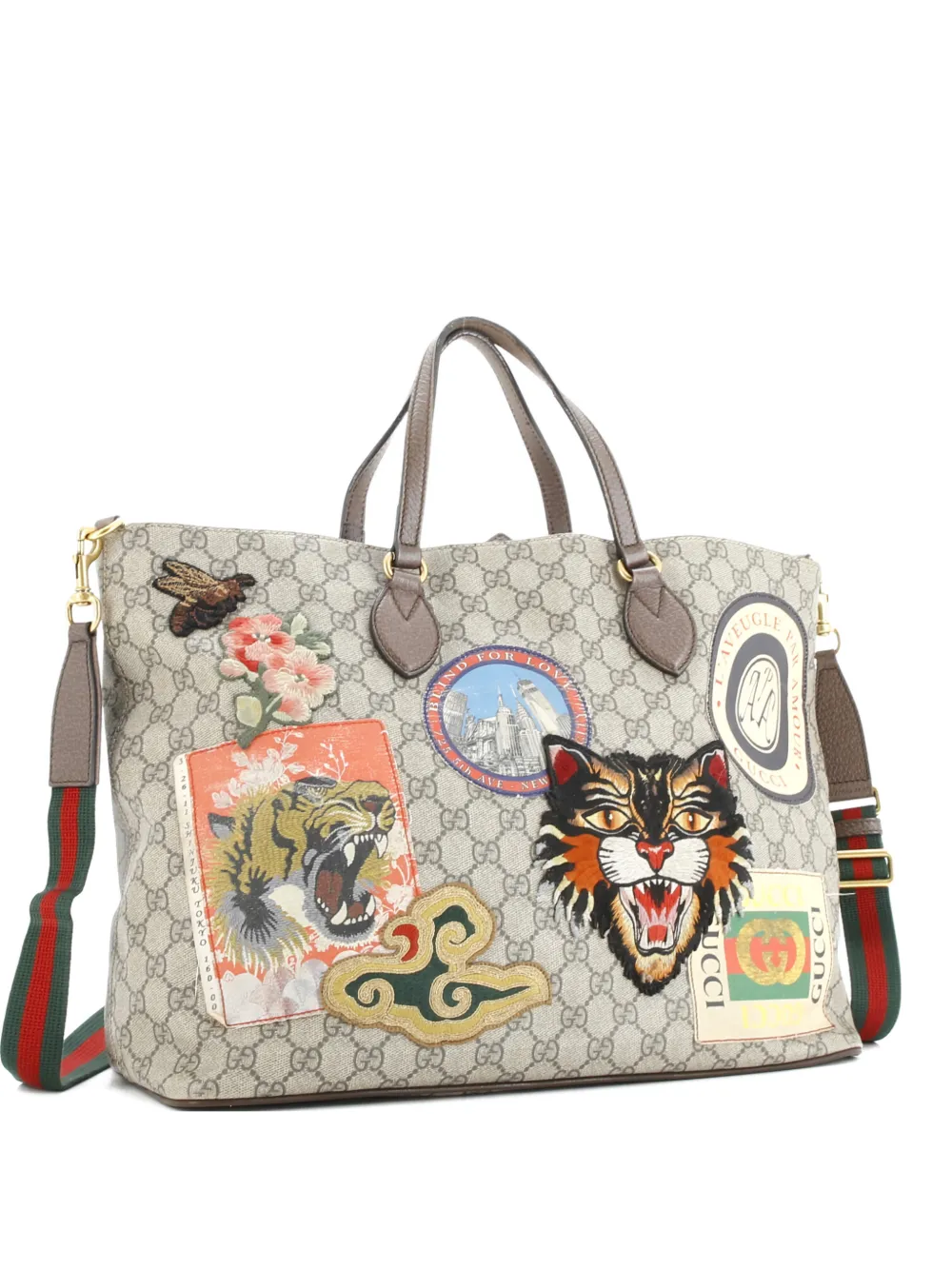 Pre-owned Gucci Courrier Convertible Soft Open Gg Coated Canvas With Applique Large Tote Bag In Brown