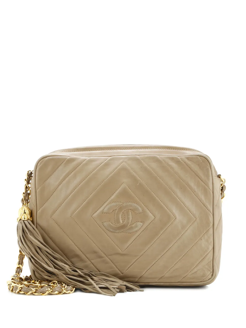 CHANEL Pre-Owned Diamond CC Camera Bag Chevron Lambskin Medium crossbody bag - Toni neutri