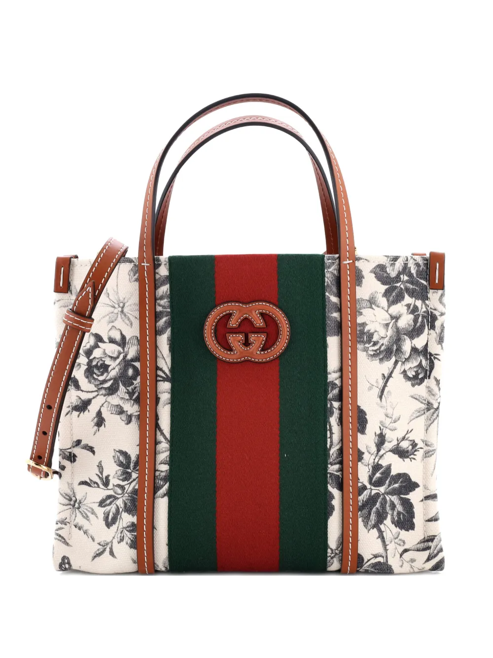 Gucci Pre-Owned Interlocking G Web Printed Canvas Small tote bag | Neutrals | Image 1