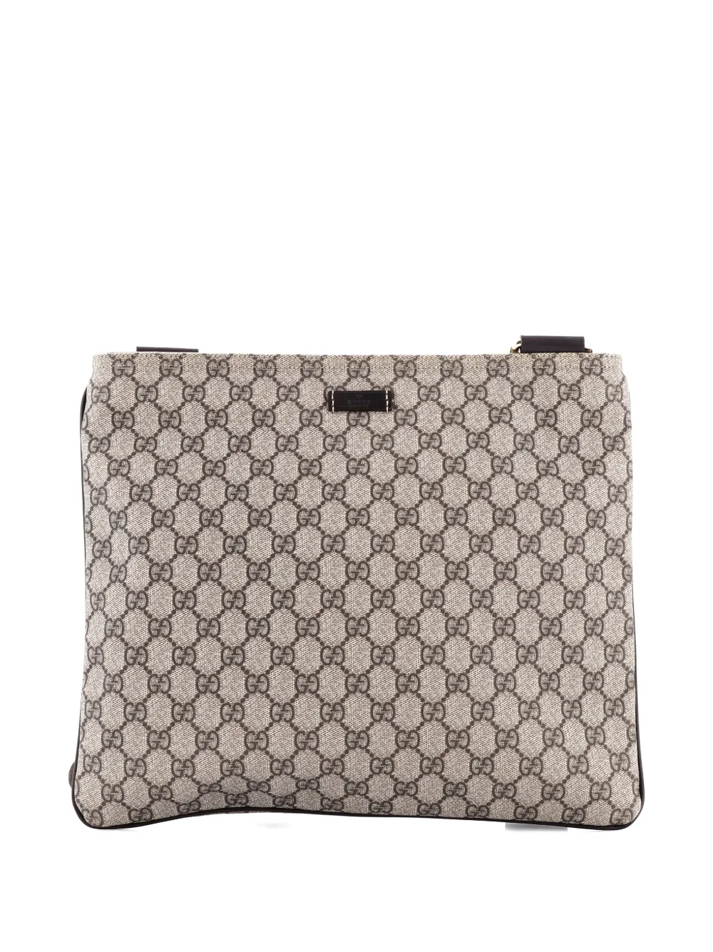 Pre-owned Gucci Zip Top Messenger Bag Gg Coated Canvas Large Crossbody Bag In Brown