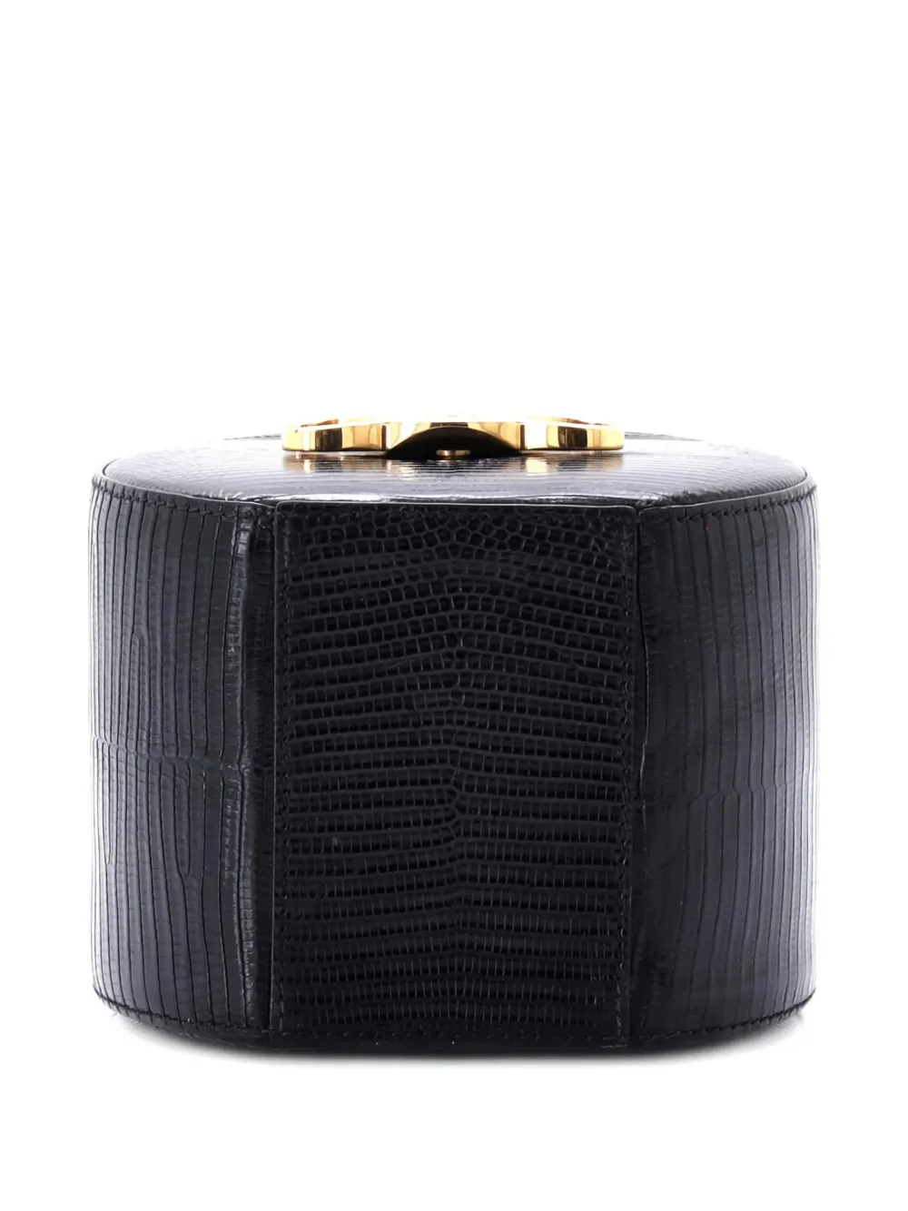 Pre-owned Celine Round Box Bag Lizard Satchel In Black