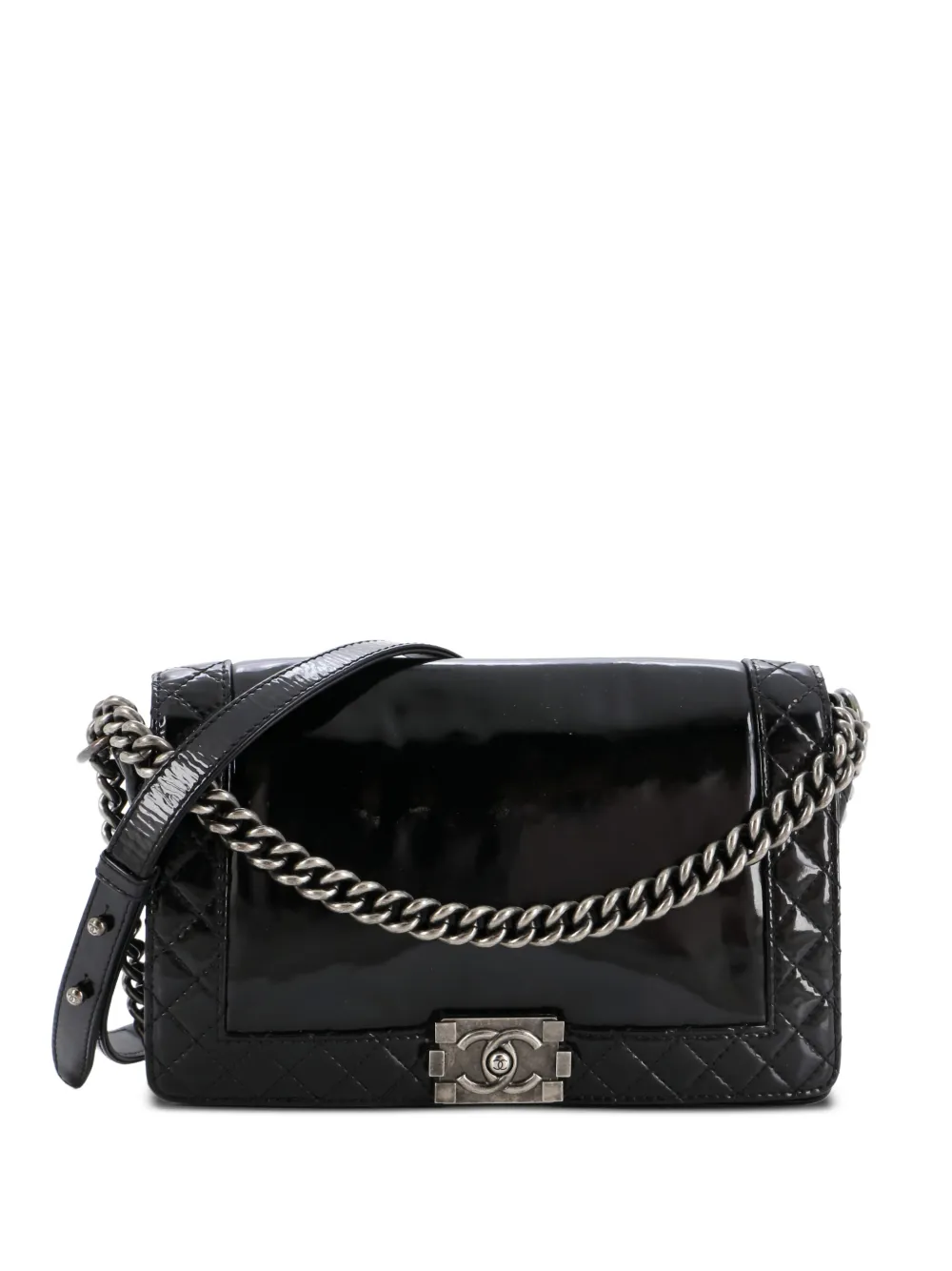 CHANEL Pre-Owned Reverso Boy Flap Bag Patent New Medium shoulder bag - Nero