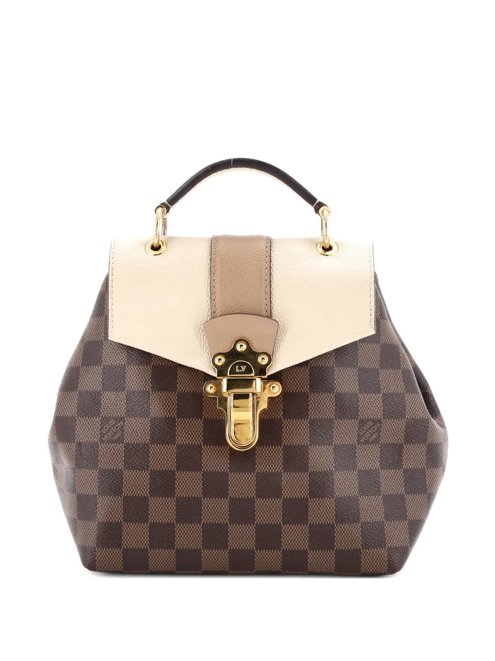 Pre-owned Louis Vuitton Clapton Damier And Leather Backpack In Brown