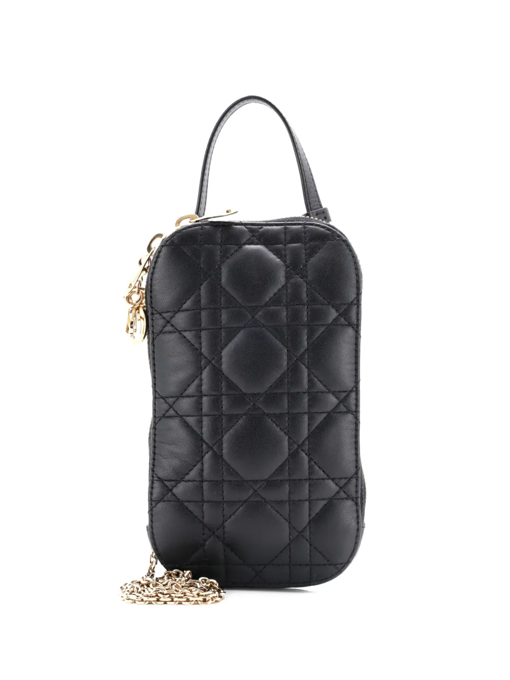 Christian Dior Pre-Owned Lady Dior Phone Holder on Chain Cannage Quilt Lambskin crossbody bag - Nero