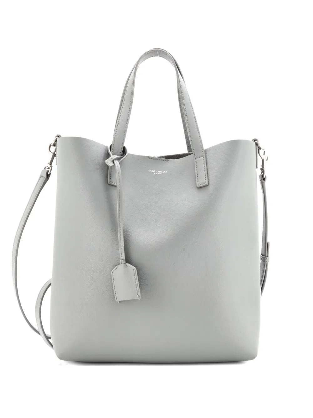 Pre-owned Saint Laurent Shopper Leather Toy Tote Bag In Gray