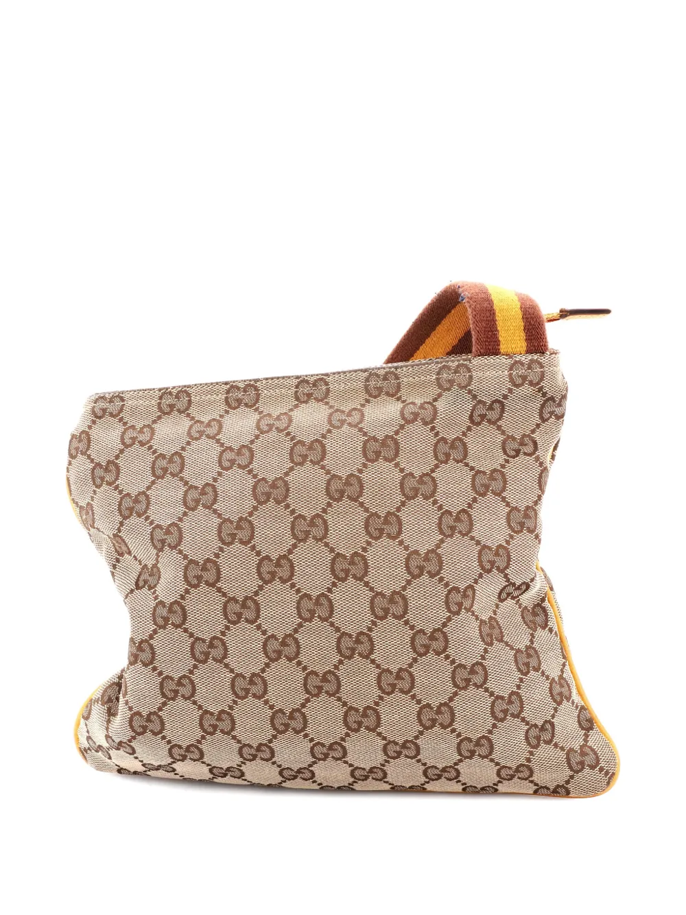 Pre-owned Gucci Web Strap Zip Messenger Bag Gg Canvas Small Crossbody Bag In Brown