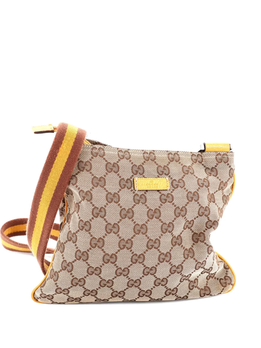 Gucci Pre-Owned Web Strap Zip Messenger Bag GG Canvas Small crossbody bag - Marrone