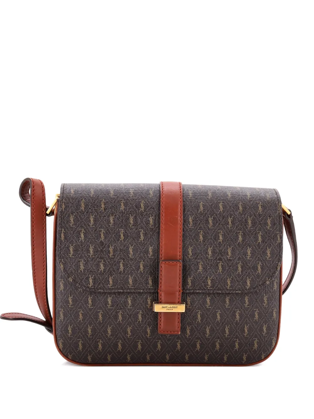 Pre-owned Saint Laurent Le Monogramme Monogram All Over Coated Canvas And Leather Shoulder Bag In Brown
