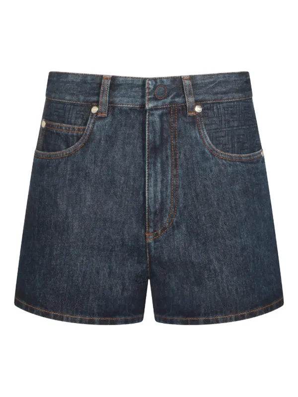 Fendi Logo-patch Denim Shorts in Blue