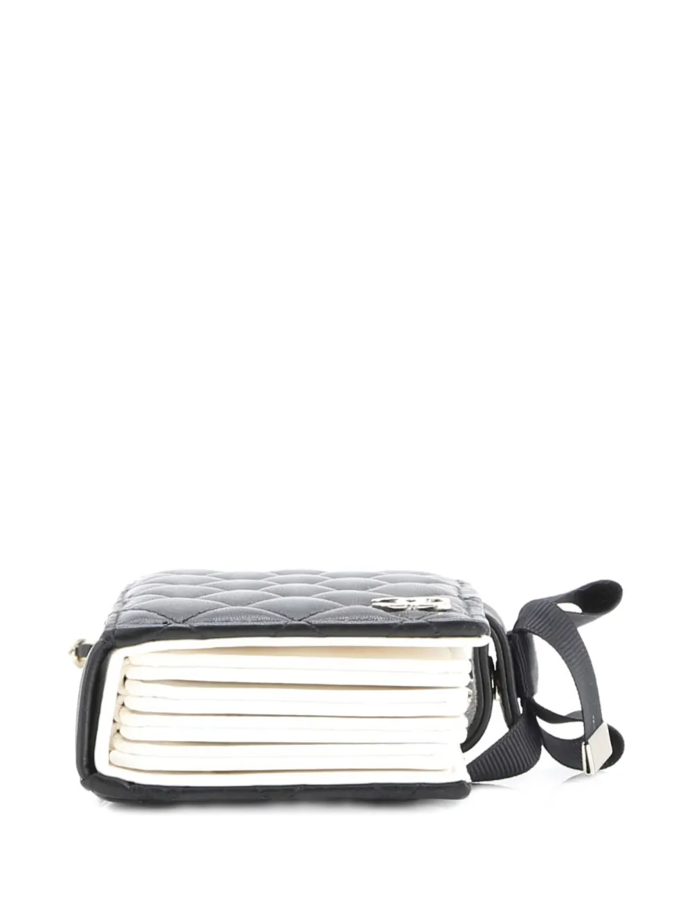 Pre-owned Chanel Cc Book Card Holder With Chain Quilted Lambskin Crossbody Bag In Black