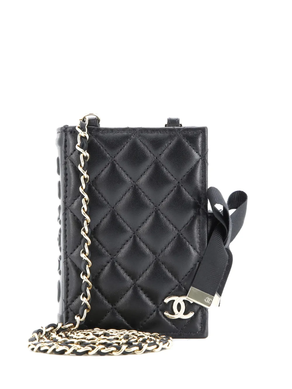 CHANEL Pre-Owned CC Book Card Holder with Chain Quilted Lambskin crossbody bag - Nero