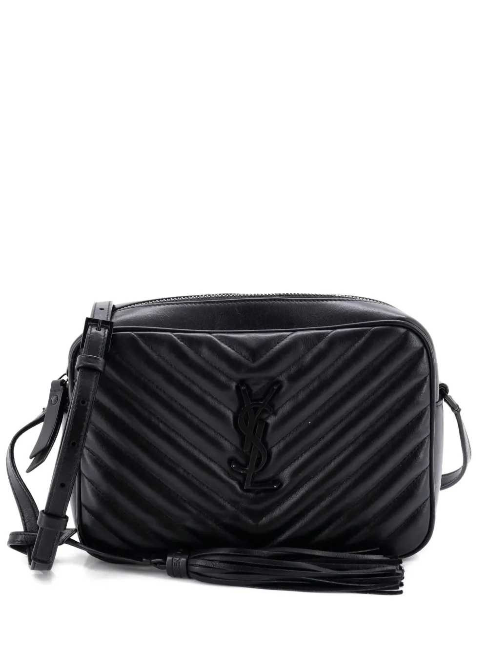 Pre-owned Saint Laurent Lou Camera Bag Matelasse Chevron Leather Small Crossbody Bag In Black