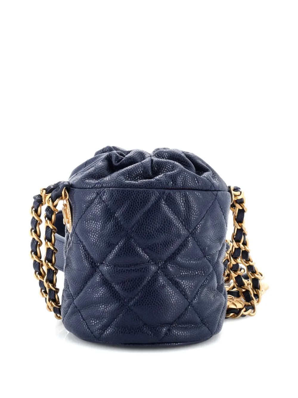 CHANEL Pre-owned Twist Your Buttons Drawstring Quilted Caviar Mini Bucket Bag In Blue