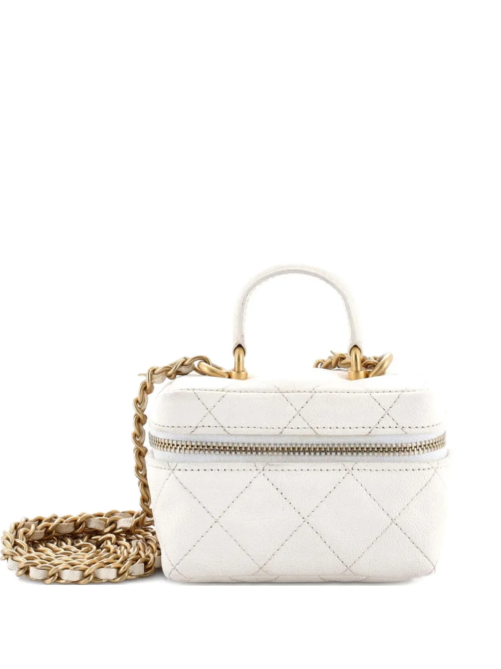 CHANEL Pre-Owned Clutch Vanity Case mini in pelle Caviar trapuntata con zip e catena - Bianco