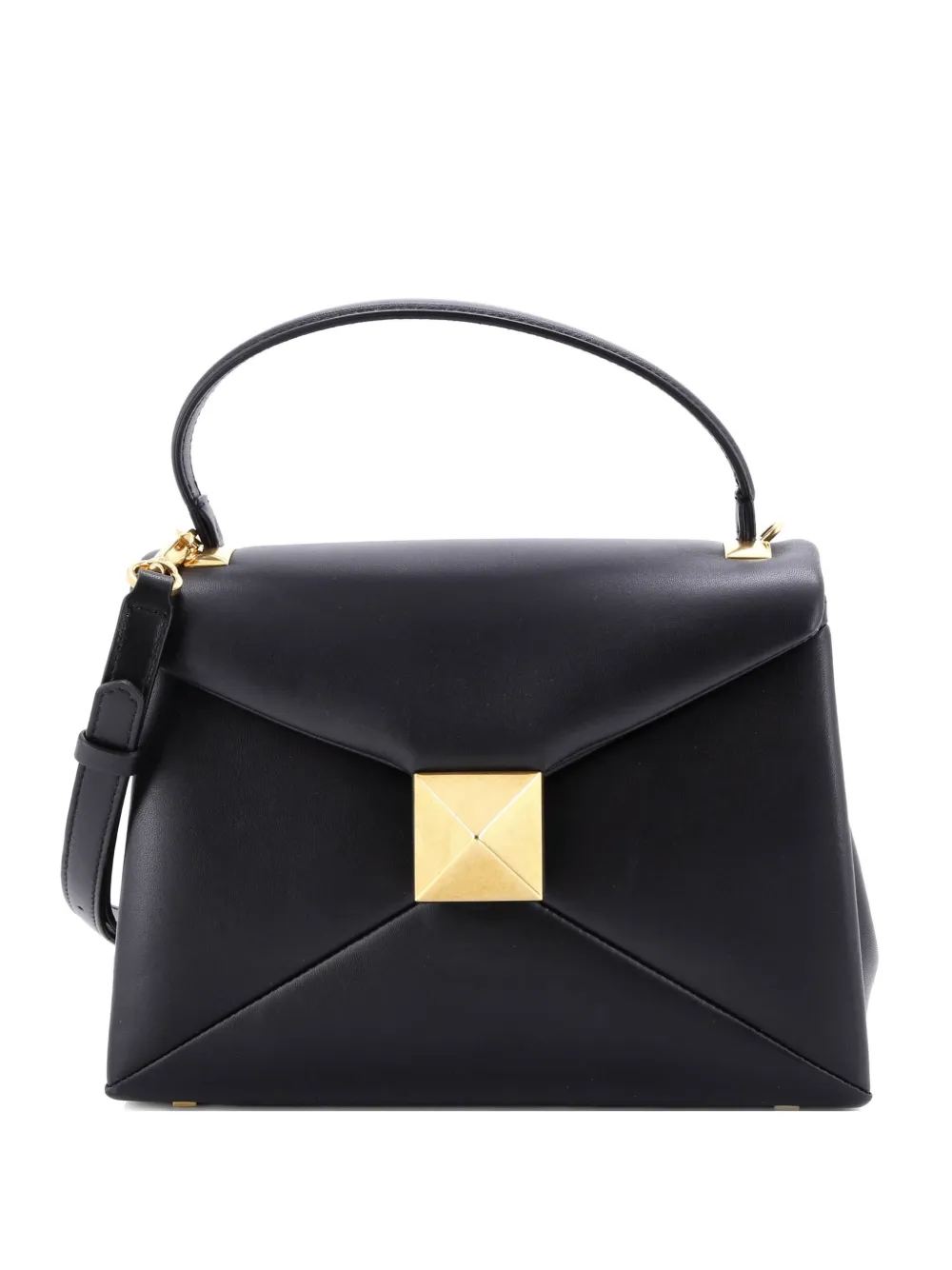 Pre-owned Valentino Garavani One Stud Top Handle Flap Bag Leather Small Shoulder Bag In Black