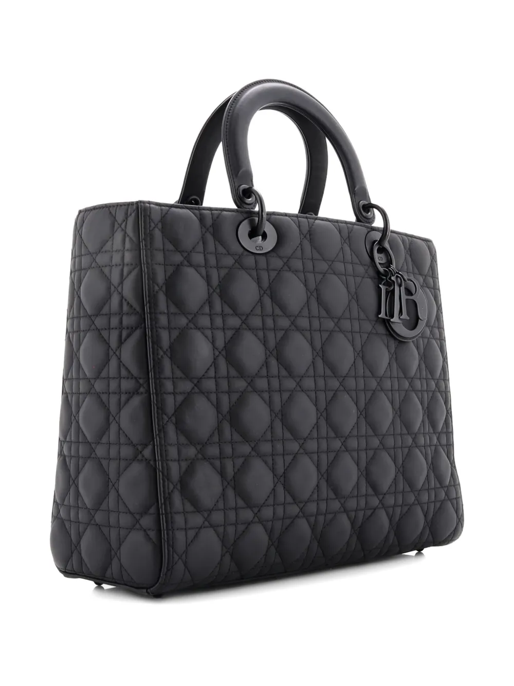 Pre-owned Dior Ultra Matte Lady  Bag Cannage Quilt Calfskin Large Satchel In Black