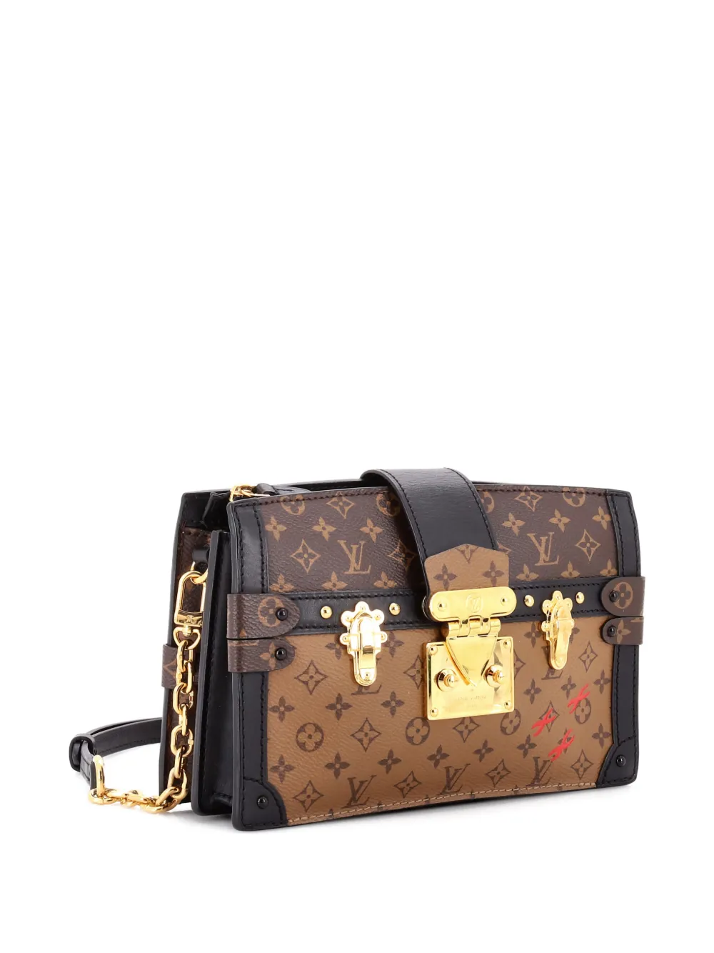 Pre-owned Louis Vuitton Trunk Reverse Monogram Canvas Clutch Bag In Brown
