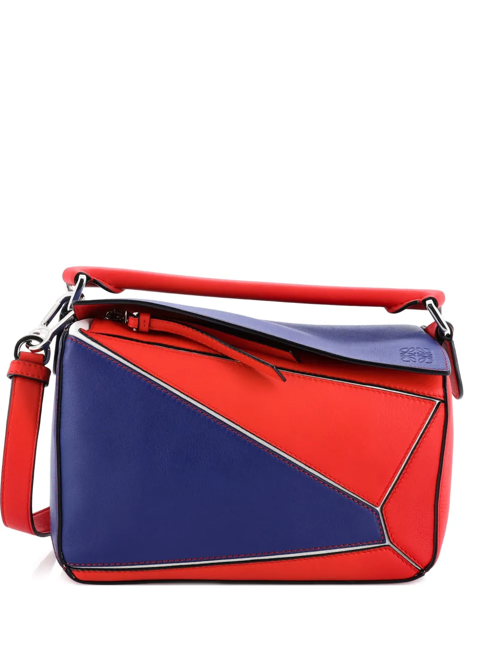 Pre-owned Loewe Puzzle Bag Leather Small Satchel In Blue