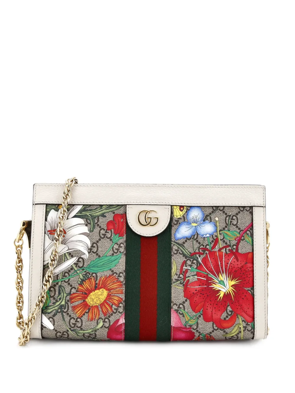 Gucci Pre-Owned Ophidia Chain Shoulder Bag Flora GG Coated Canvas Small crossbody bag - Toni neutri