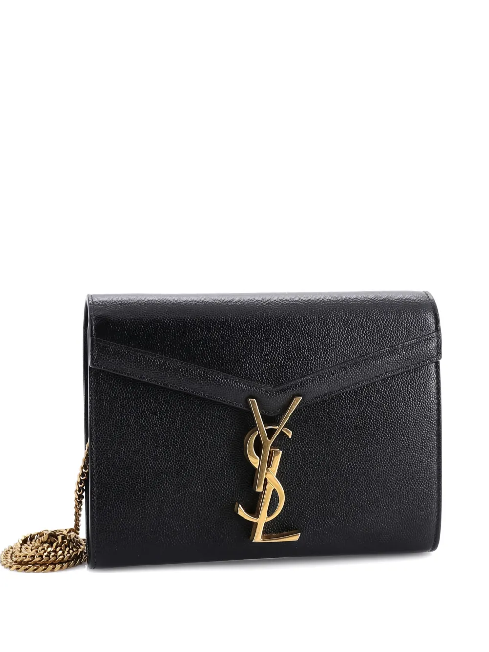 Pre-owned Saint Laurent Cassandra Chain Shoulder Bag Leather Small Crossbody Bag In Black