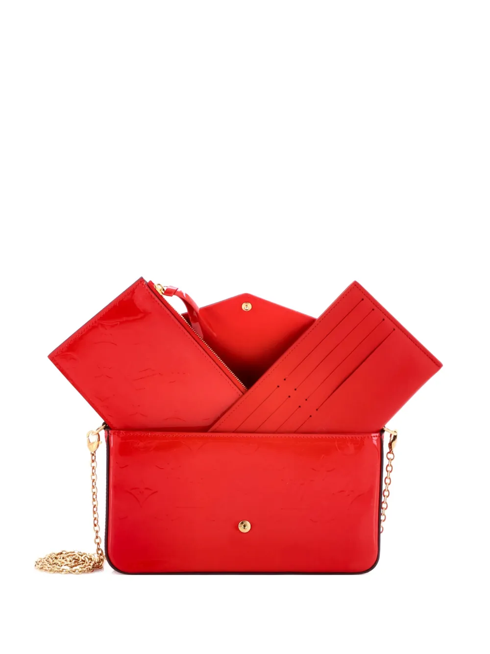 Pre-owned Louis Vuitton Felicie Pochette Monogram Vernis Crossbody Bag In Red