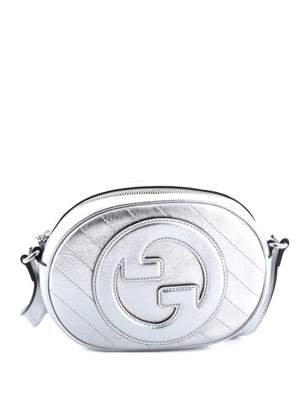 Pre-owned Gucci Blondie Nm Round Camera Bag Diagonal Quilted Leather Crossbody Bag In Silver