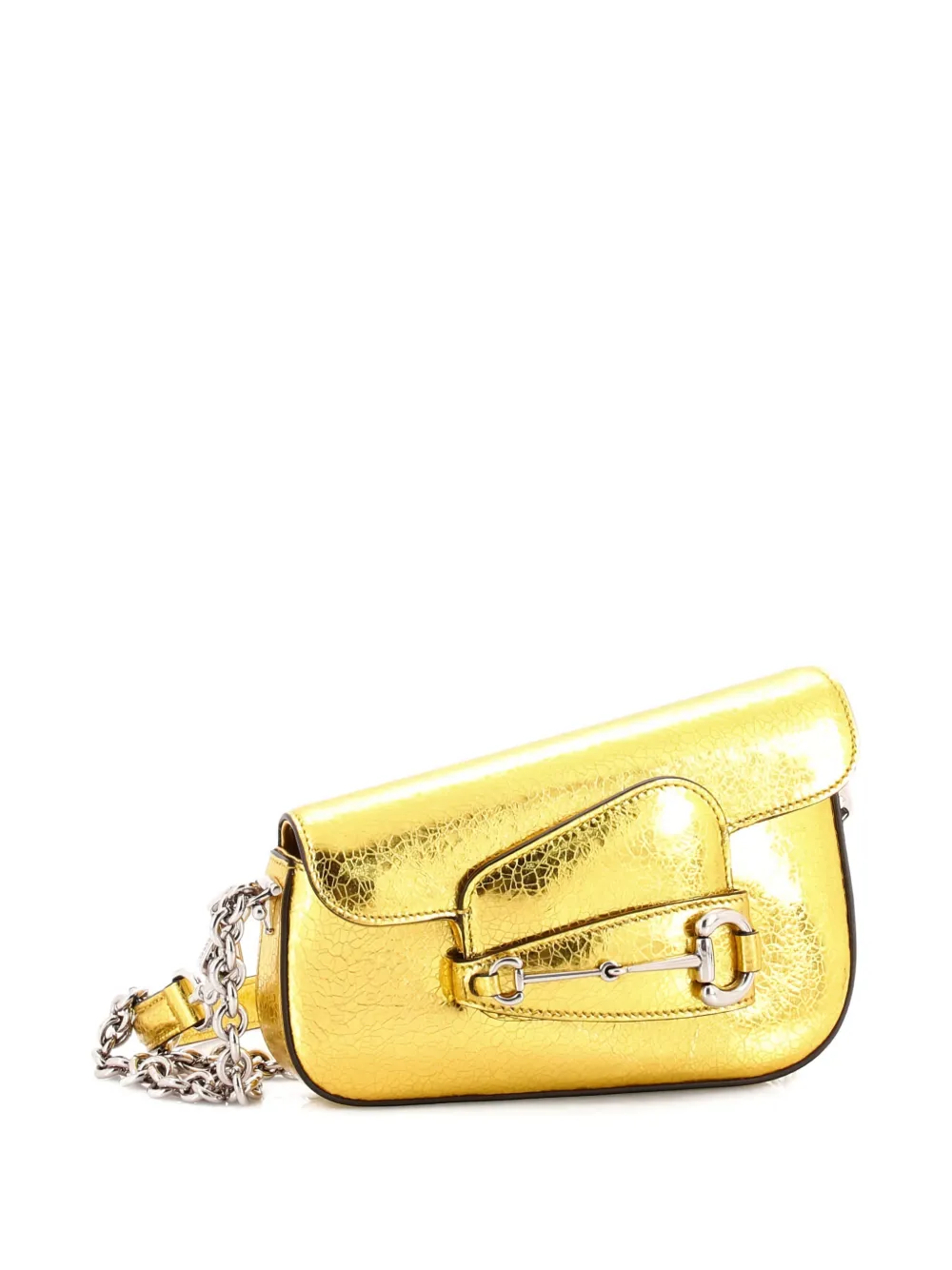 Pre-owned Gucci Horsebit 1955 Asymmetric Leather Mini Shoulder Bag In Gold