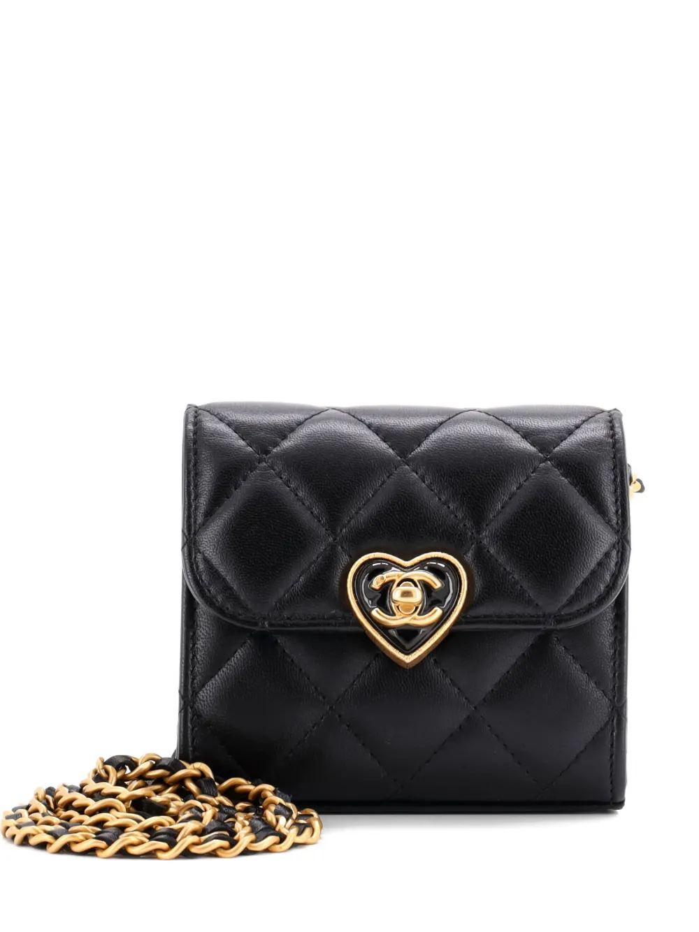 CHANEL Pre-Owned Coco Love CC Heart Clutch with Chain Quilted Lambskin Mini crossbody bag - Nero