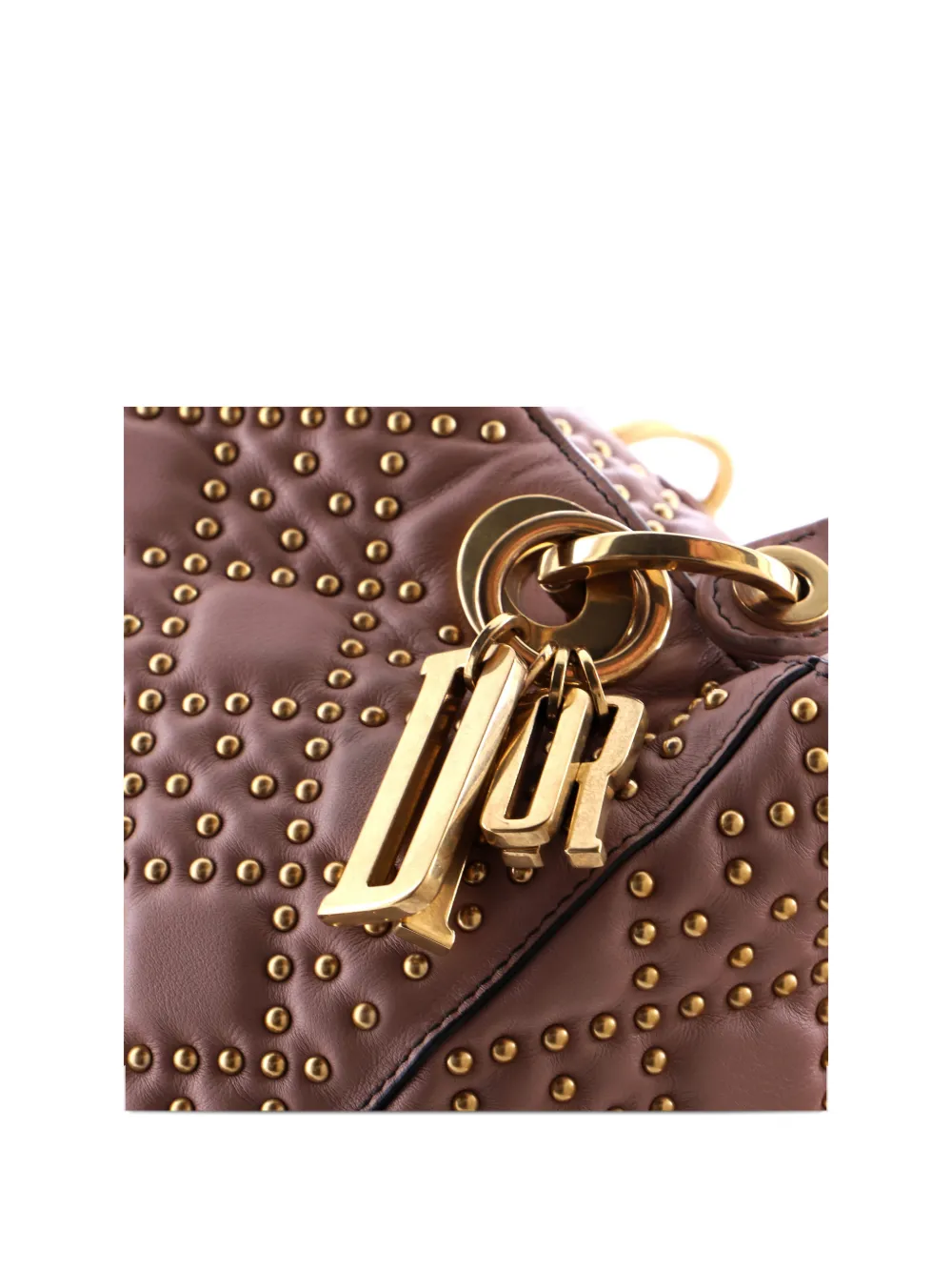 Pre-owned Dior Supple Lady  Bag Cannage Studded Lambskin Medium Satchel In Neutral