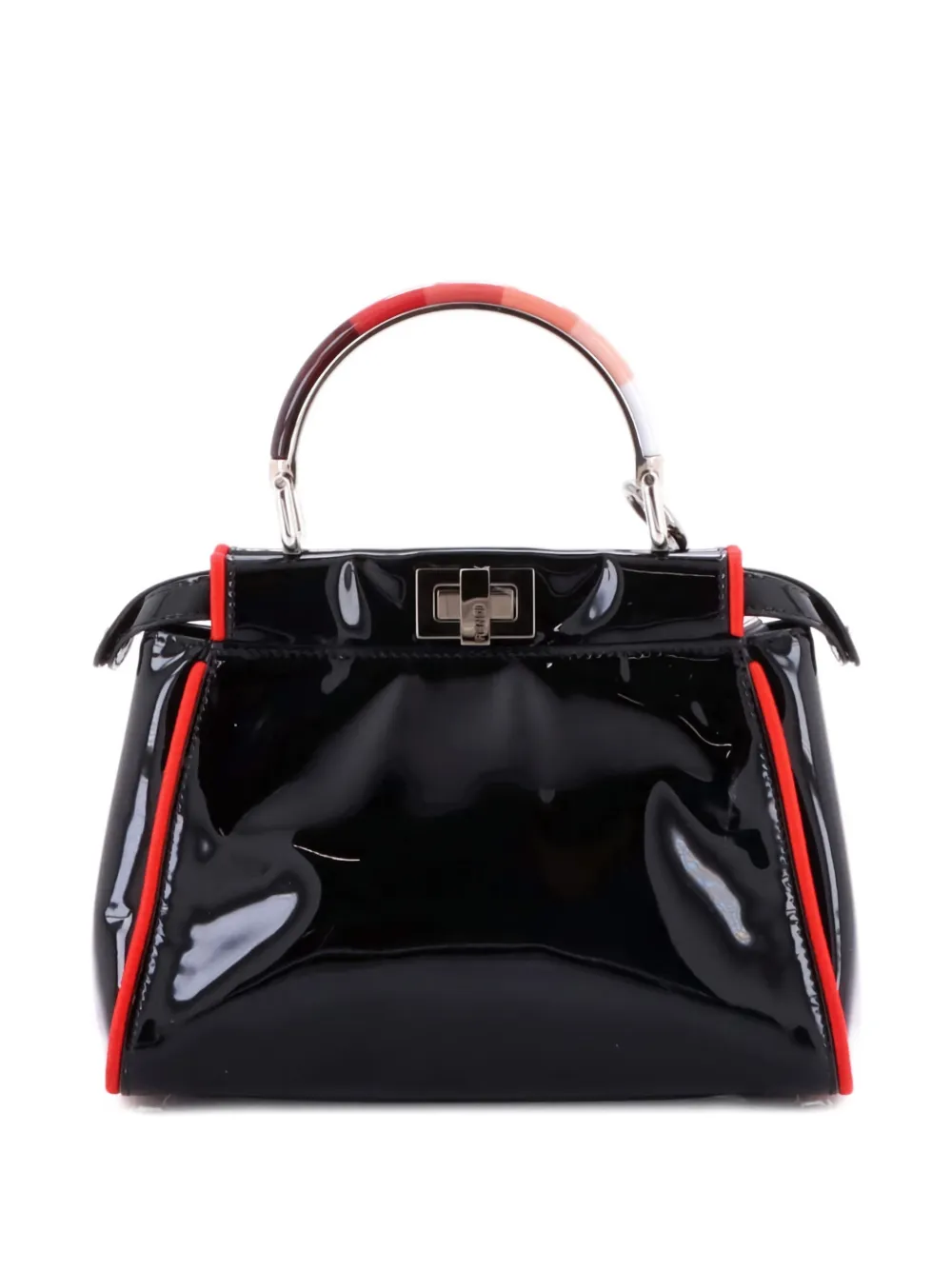 Pre-owned Fendi Resin Handle Peekaboo Bag Patent Mini Satchel In Black