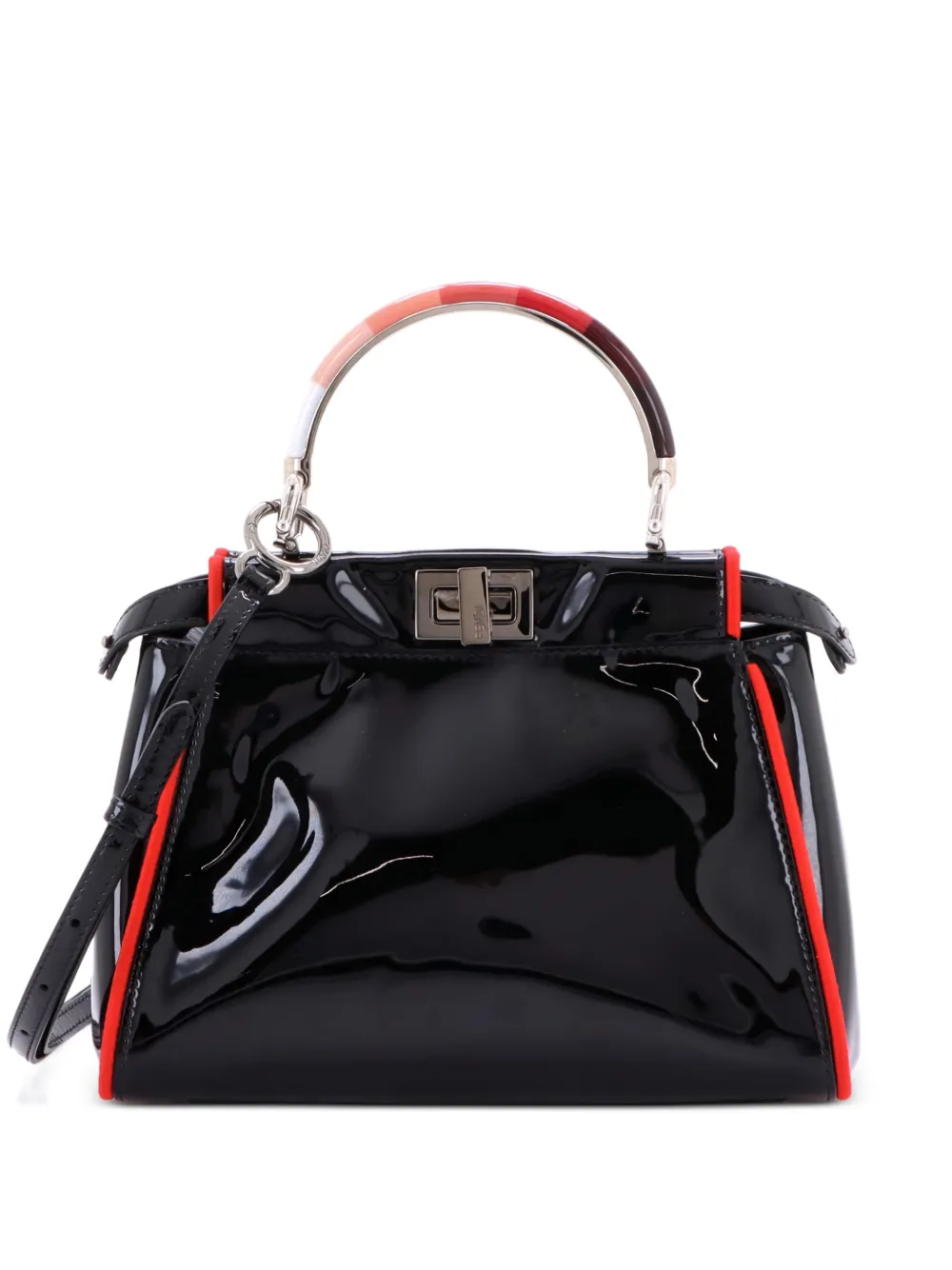 Fendi Pre-Owned Resin Handle Peekaboo Bag Patent Mini satchel - Nero
