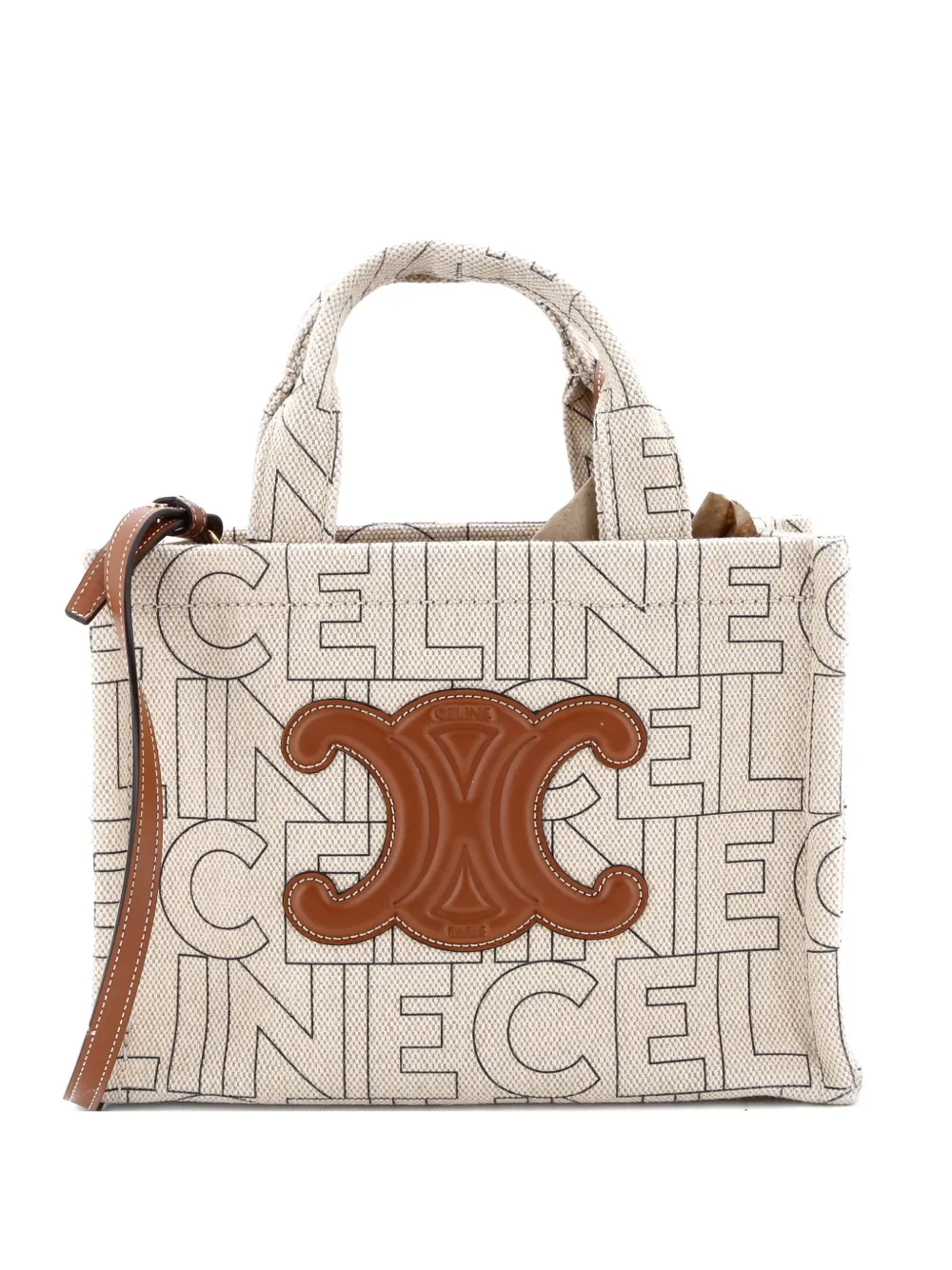 Celine Pre-Owned Cabas Thais Triomphe Printed Canvas Small tote bag | Brown | Image 1