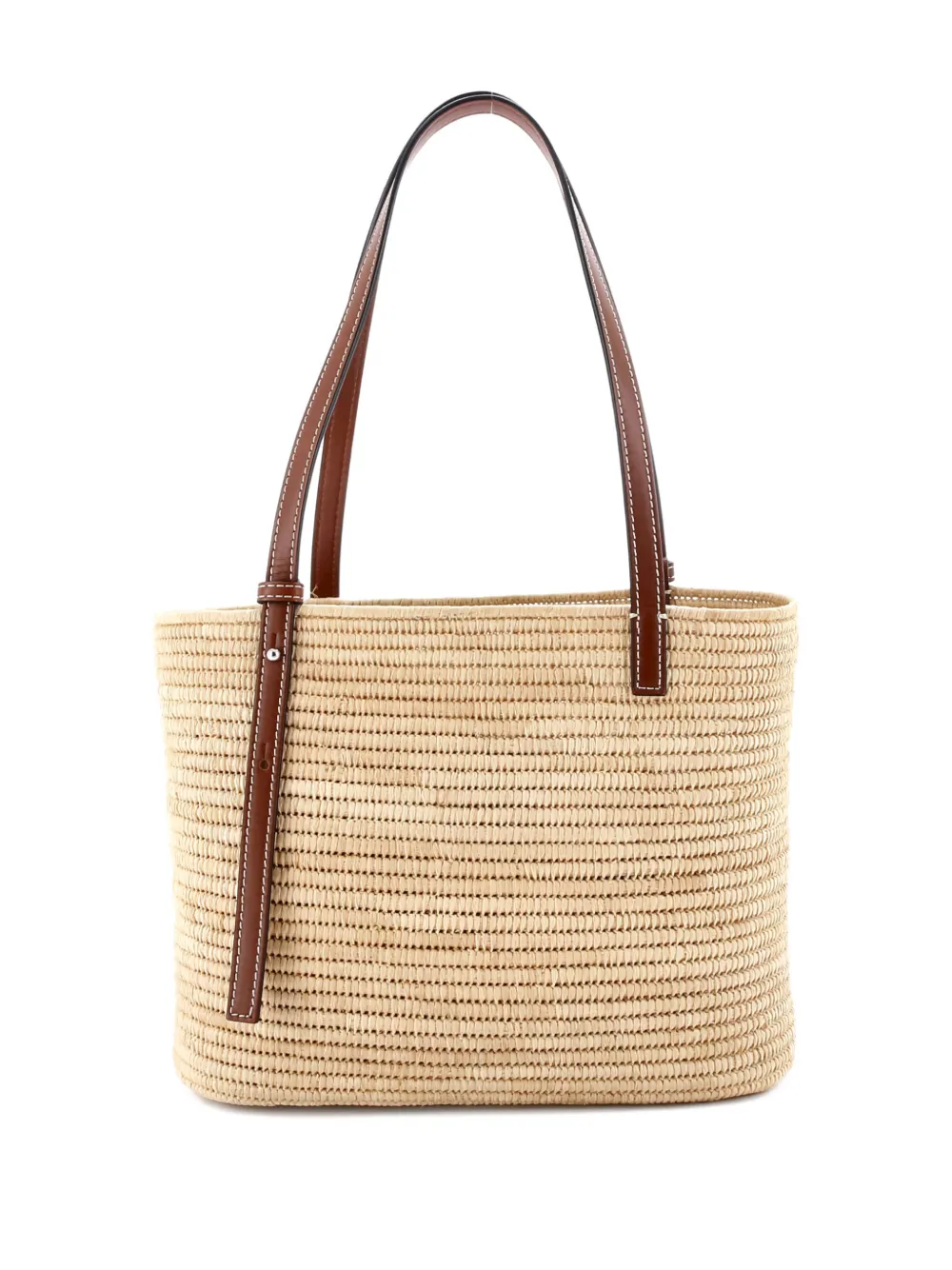 Pre-owned Loewe Square Basket Woven Raffia Small Tote Bag In Brown