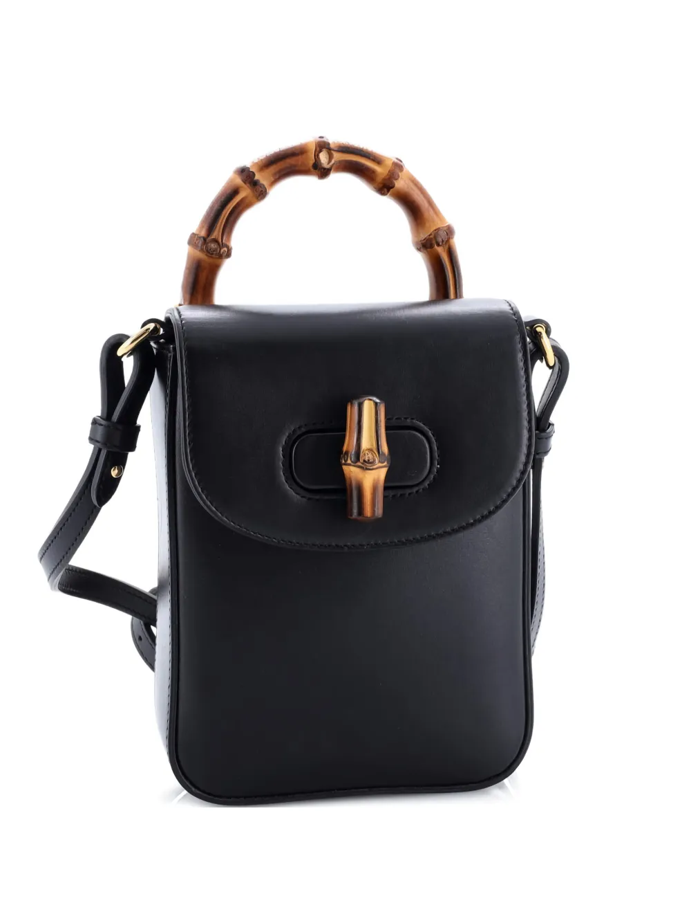 Pre-owned Gucci Bamboo Top Handle Leather Mini Backpack In Black