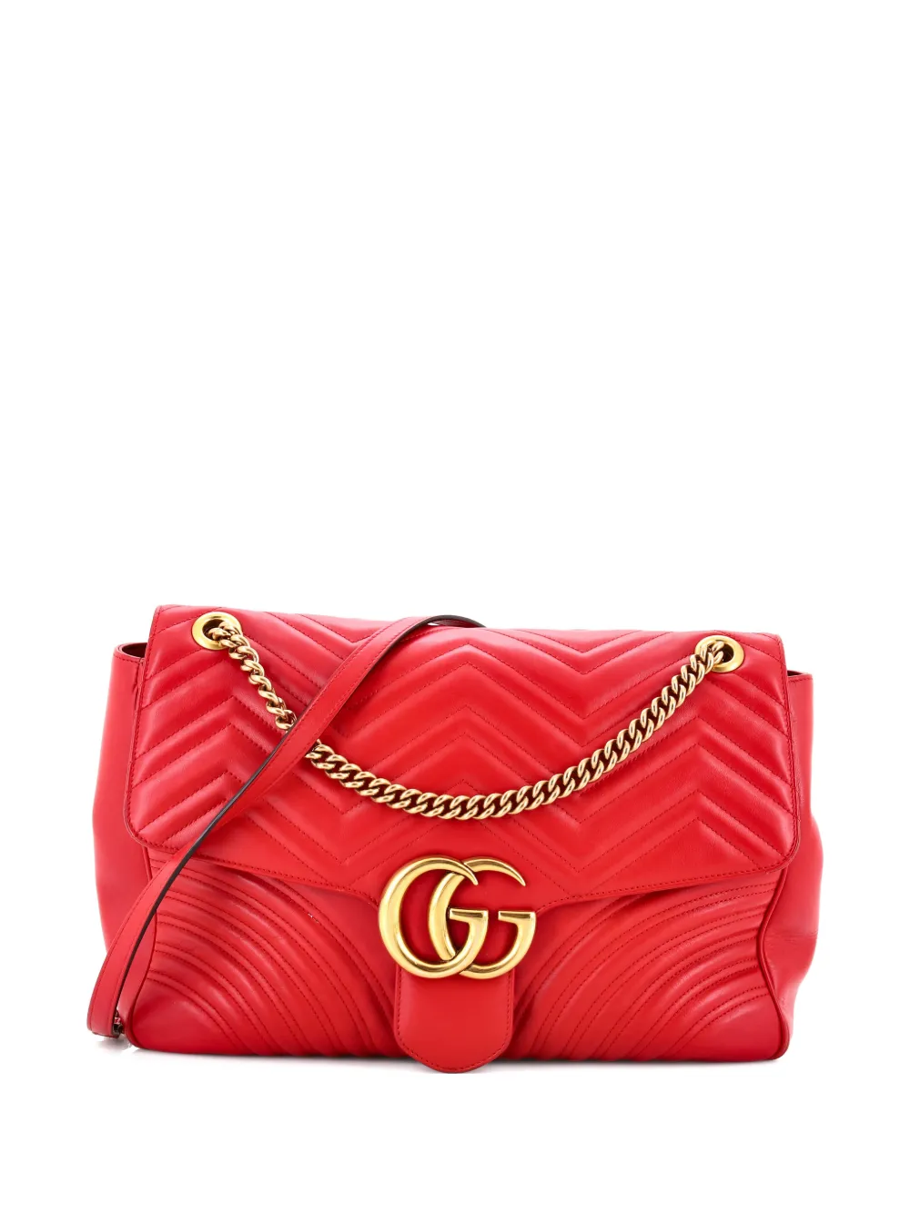 Gucci Pre-Owned GG Marmont Flap Bag Matelasse Leather Large shoulder bag - Rosso