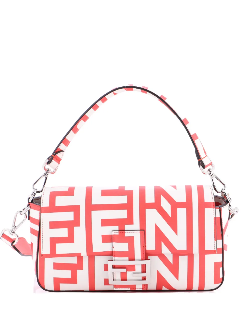 Pre-owned Fendi X Marc Jacobs Baguette Nm Bag Printed Leather Medium Shoulder Bag In Red