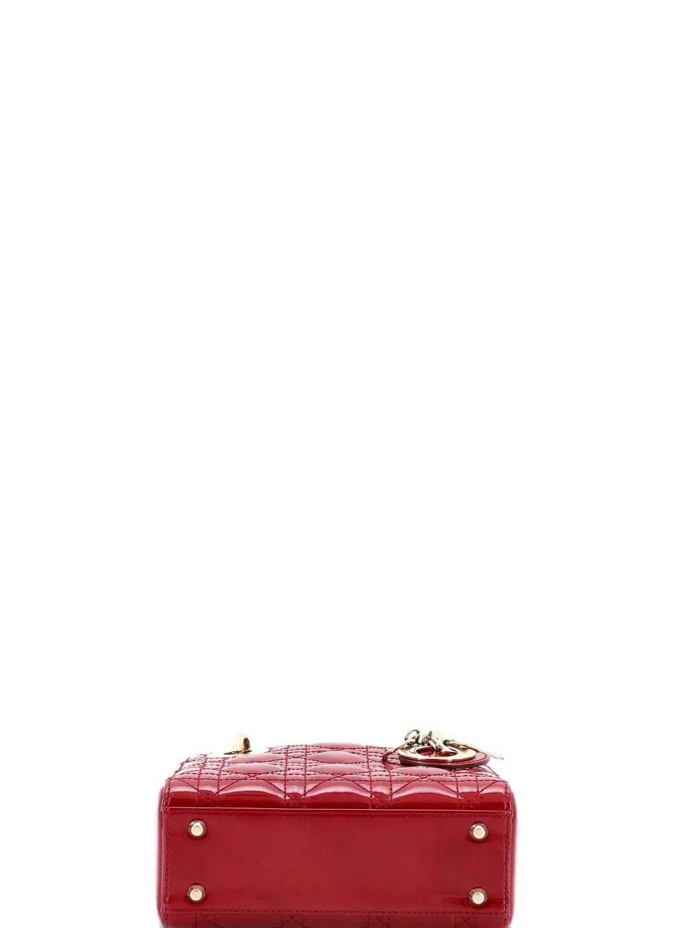 Pre-owned Dior Lady  Chain Bag Cannage Quilt Patent Mini Satchel In Red