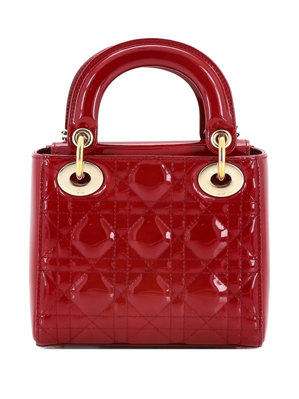Pre-owned Dior Lady Chain Bag Cannage Quilt Patent Mini Satchel In Red