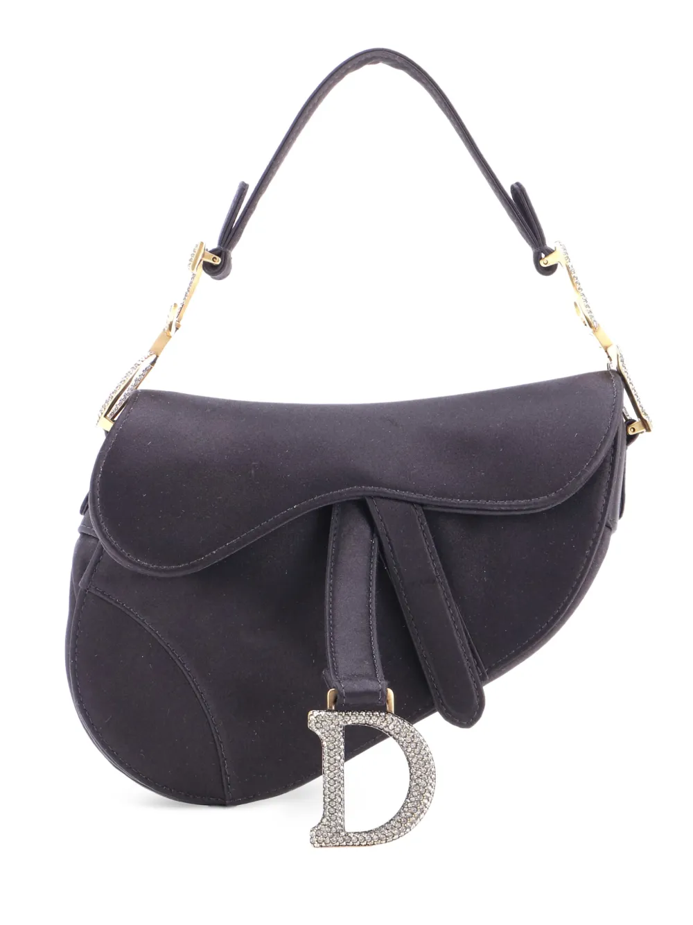 Christian Dior Pre-Owned Saddle Handbag Satin with Crystals Mini shoulder bag - Nero