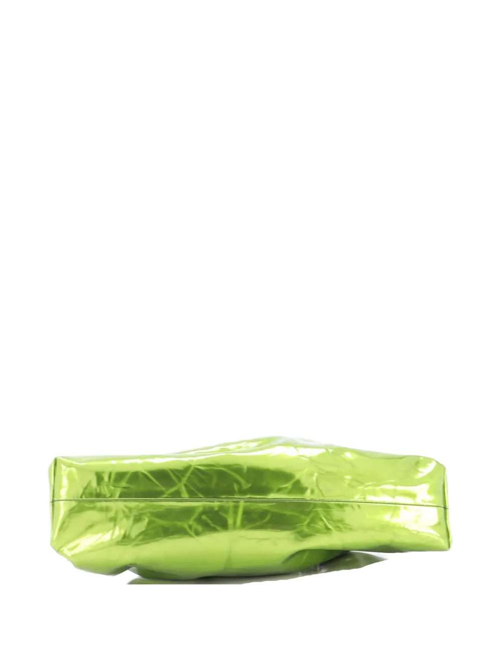 Pre-owned Bottega Veneta The Pouch Crinkled Metallic Patent Teen Clutch Bag In Green