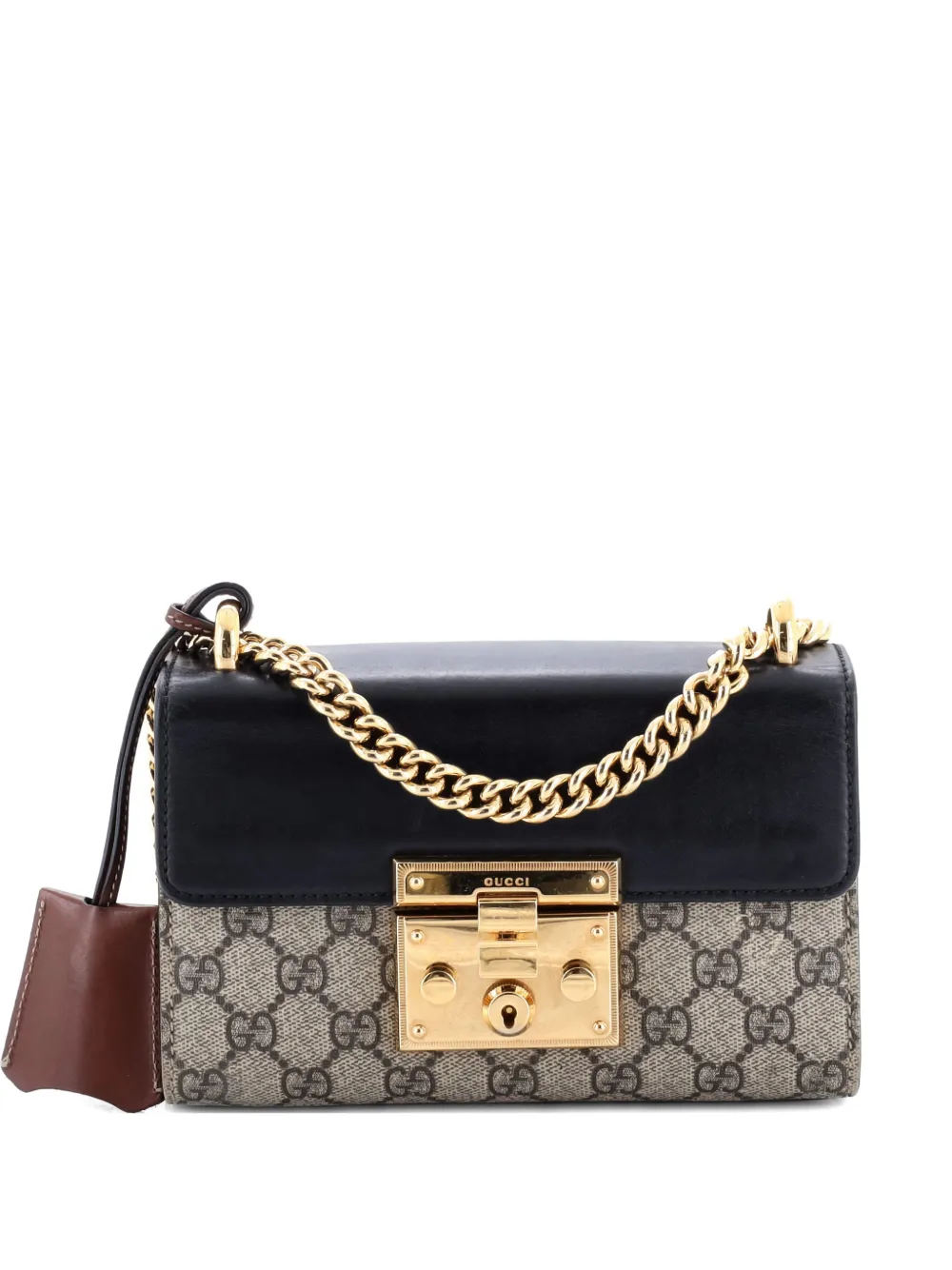Pre-owned Gucci Padlock Shoulder Bag Gg Coated Canvas And Leather Small Crossbody Bag In Black