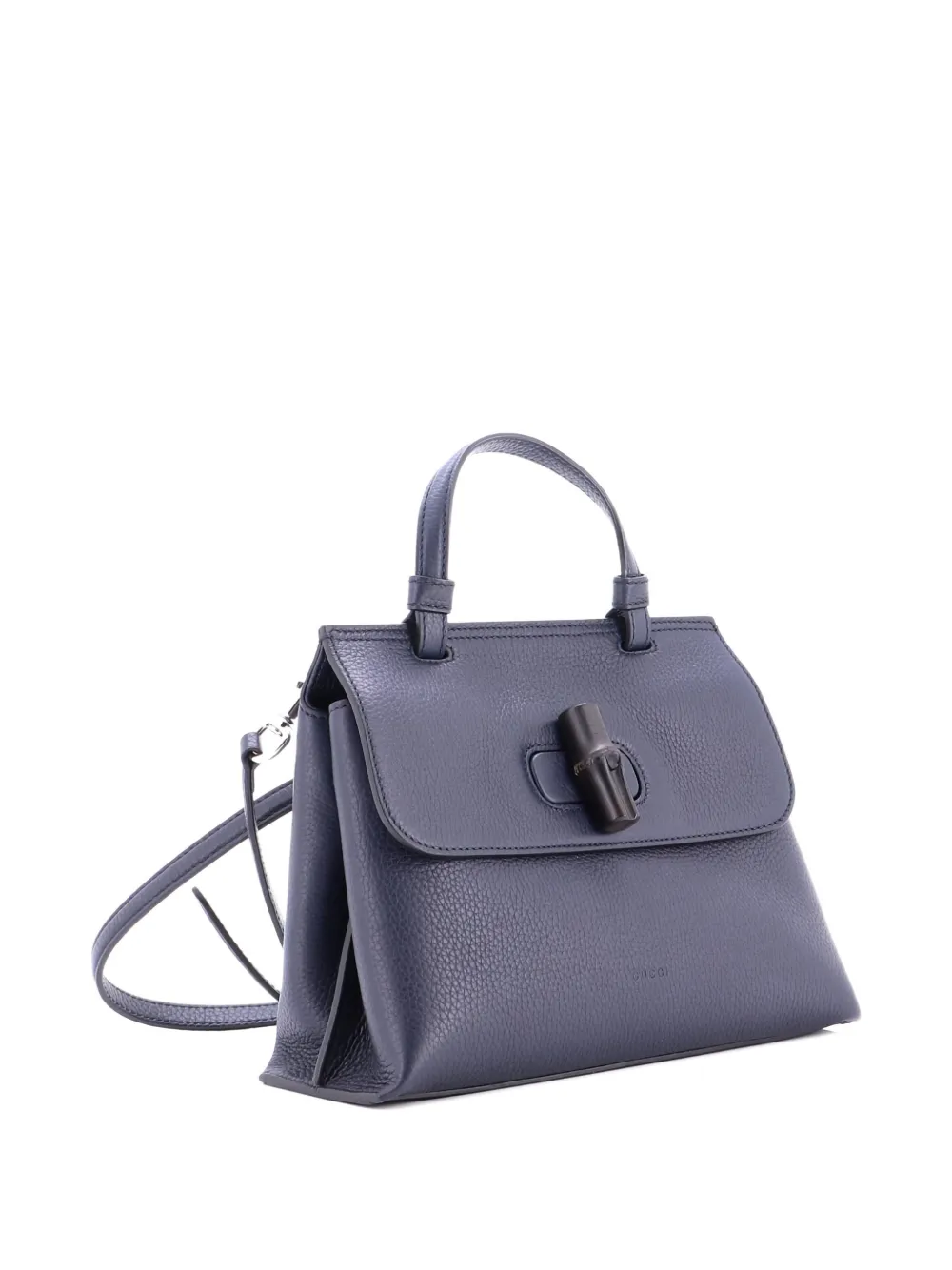 Pre-owned Gucci Bamboo Daily Top Handle Bag Leather Small Satchel In Blue