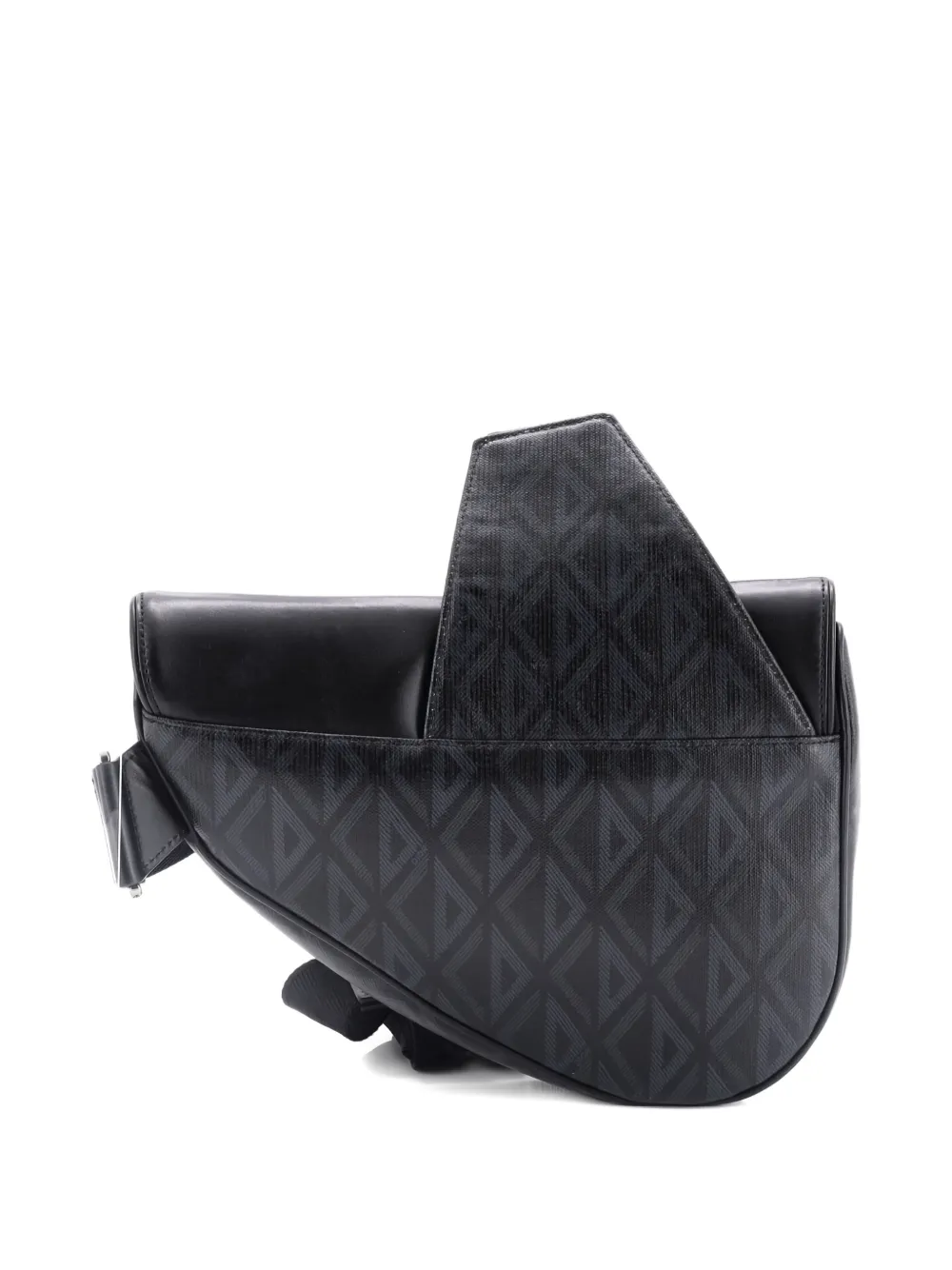 Pre-owned Dior Saddle Cd Diamond Coated Canvas And Leather Crossbody Bag In Black